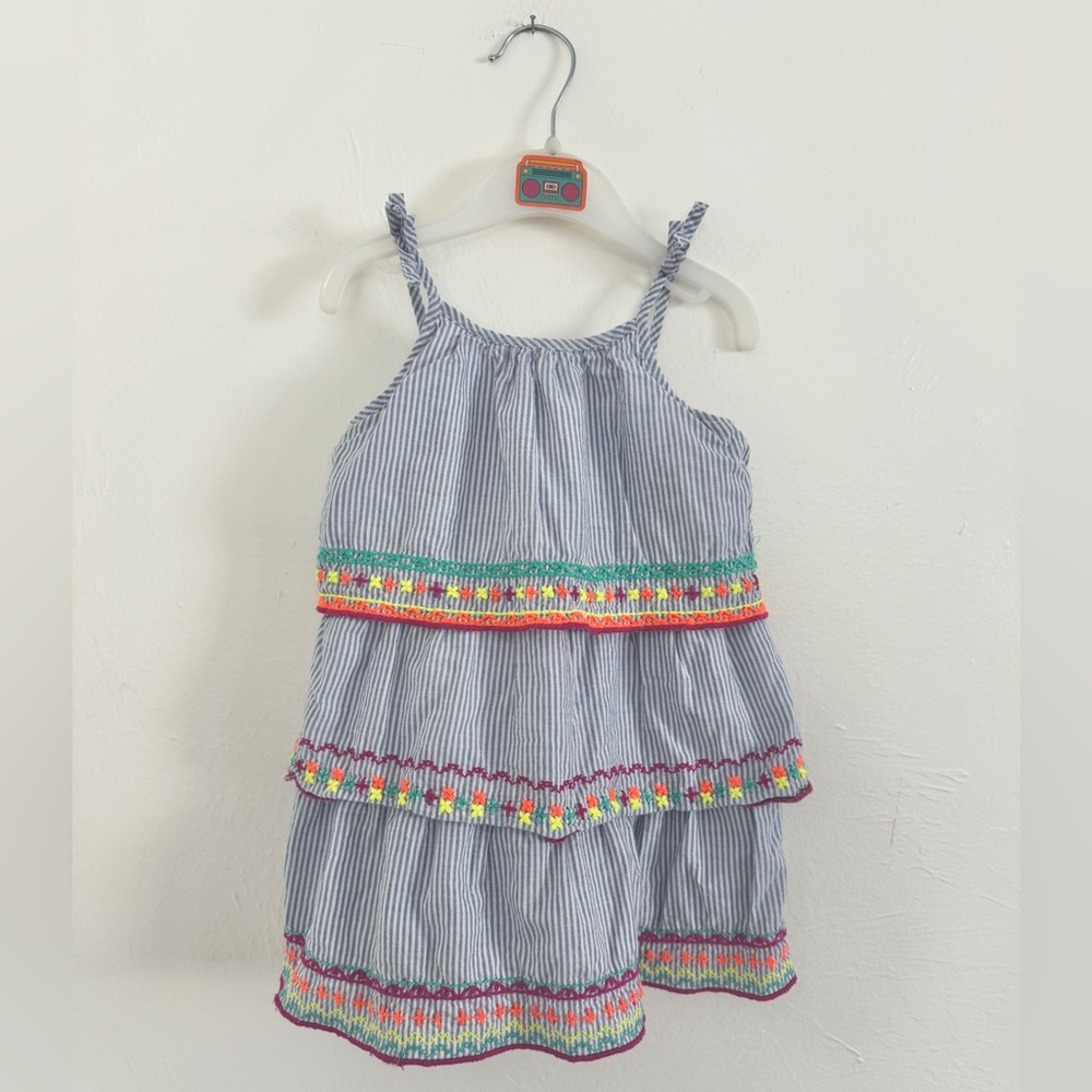 Great Condition- Baby Gap Tiered Embroidered Seer-Sucker Summer Dress, Sz 18-24m